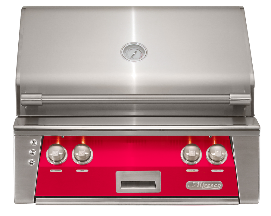 Alfresco ALXE 30-Inch Built-In Natural Gas Grill — Raspberry Red Gloss