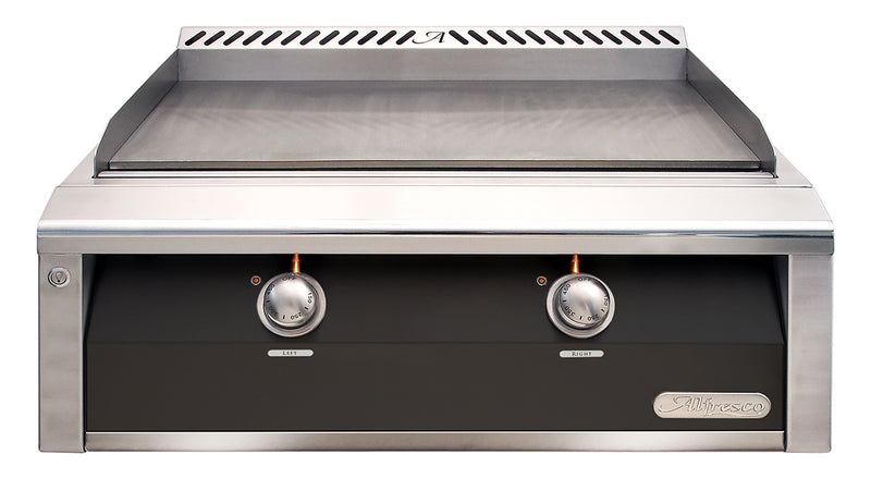 Alfresco 30-Inch Built-In Propane Griddle — Jet Black Matte — manufacturer front view