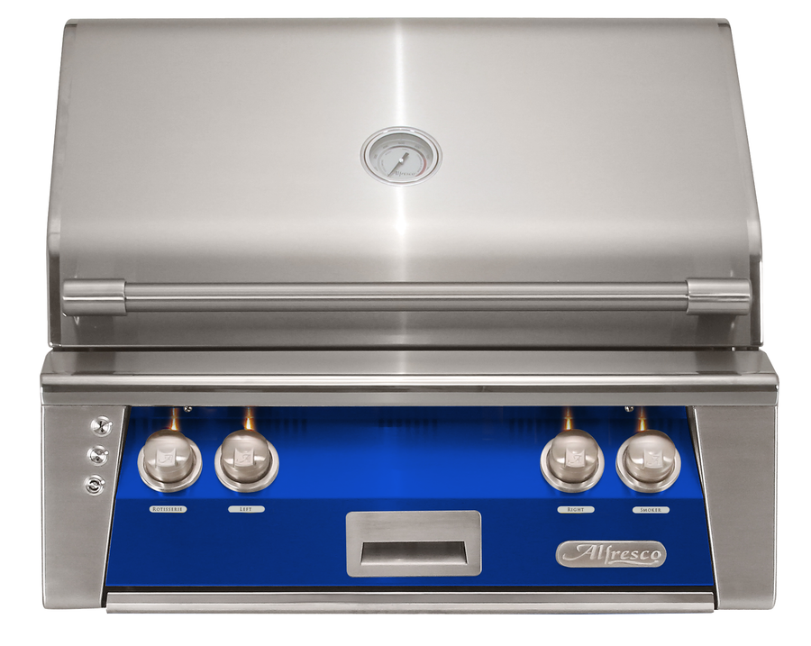 Alfresco ALXE 30-Inch Built-In Natural Gas Grill — Ultramarine Blue Gloss