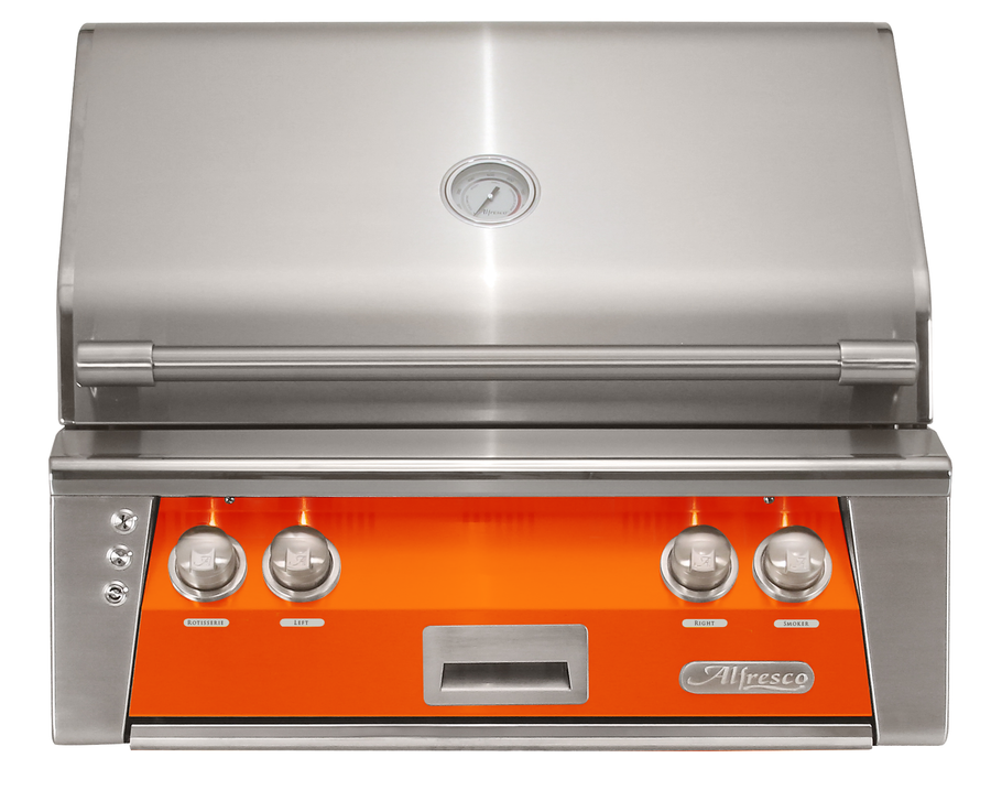 Alfresco ALXE 30-Inch Built-In Natural Gas Grill — Luminous Orange Gloss