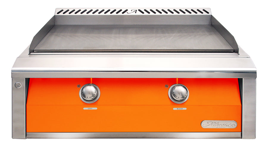 Alfresco 30-Inch Built-In Natural Gas Griddle — Luminous Orange Gloss