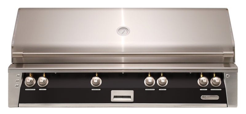 Alfresco ALXE 56-Inch Built-In Natural Gas Grill with Sear Zone — Jet Black Gloss — manufacturer front view