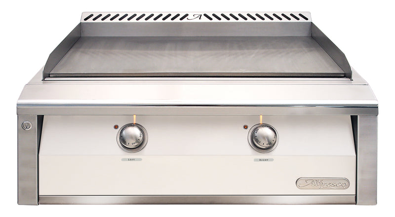 Alfresco 30-Inch Built-In Propane Griddle — Signal White Matte — manufacturer front view