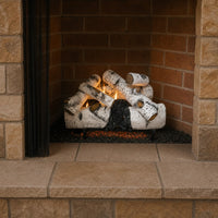 21" Aspen Timbers Vented Gas Log Set | Hargrove — 3/4 angle view with flame