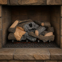 21" Rustic Timbers Vented Gas Log Set | Hargrove — close-up bark and ember detail