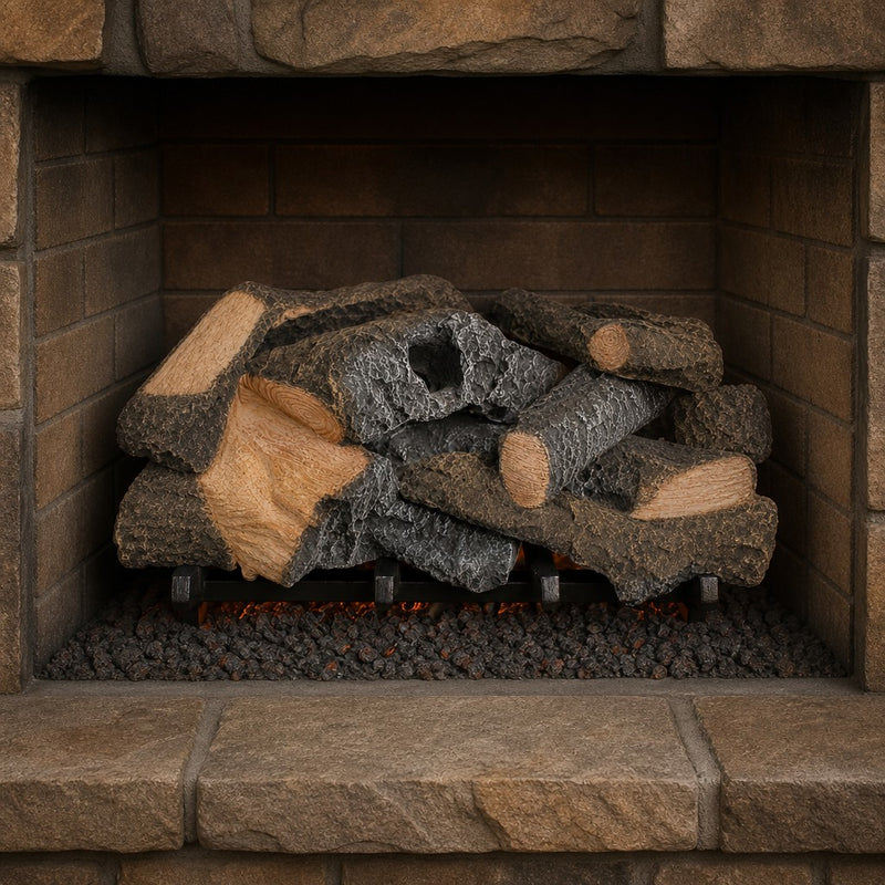 21" Rustic Timbers Vented Gas Log Set | Hargrove — close-up bark and ember detail