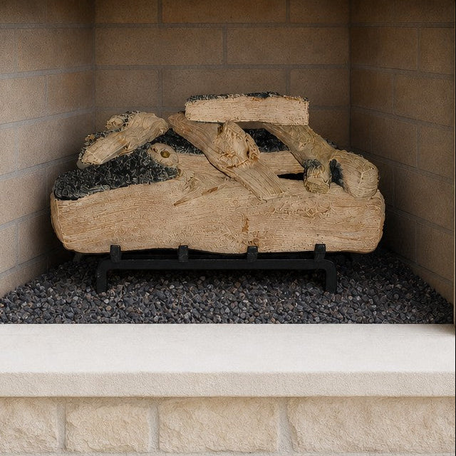 21" Western Pine Vented Gas Log Set | Hargrove — installed in masonry fireplace