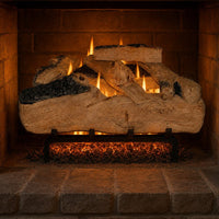 21" Western Pine Vented Gas Log Set | Hargrove — lit with warm flame