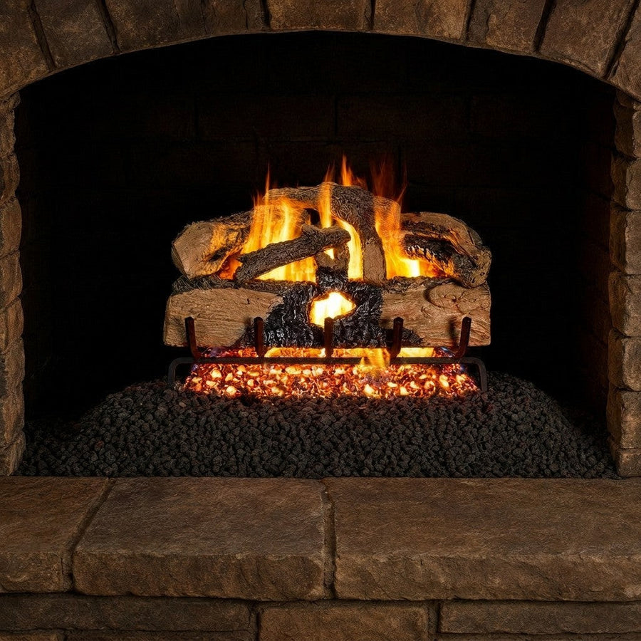 Charred Evergreen Split Oak Vented Gas Log Set