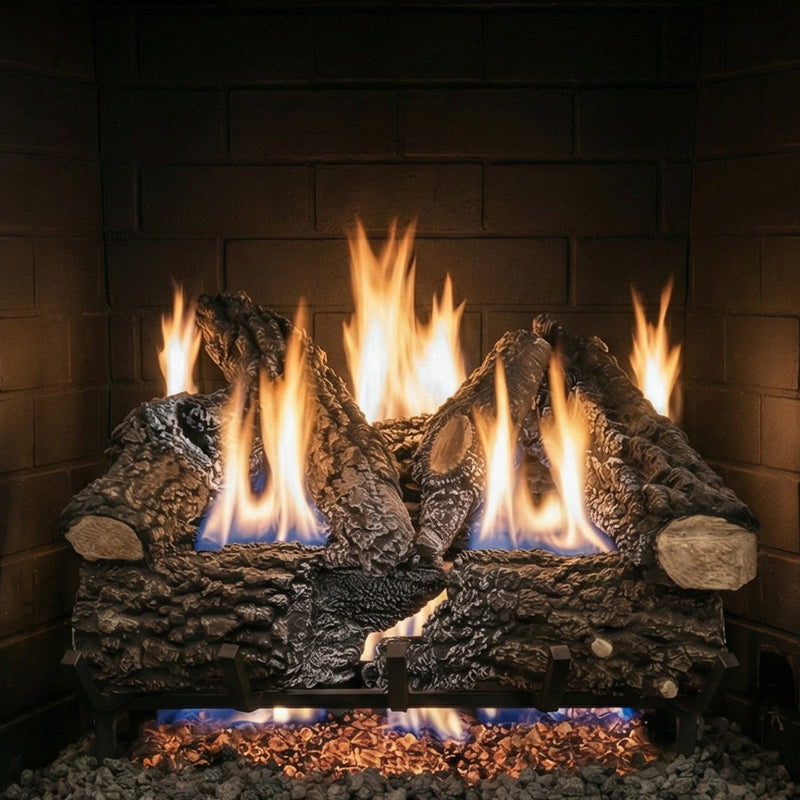 Design Specialties Arlington Ash 24-inch vented gas log set with six hand-painted logs and 65,000 BTU heat output