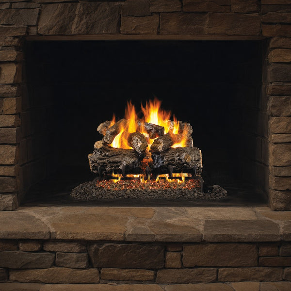 24" Burnt Rustic Oak ANSI Vented Gas Log Set | Real Fyre