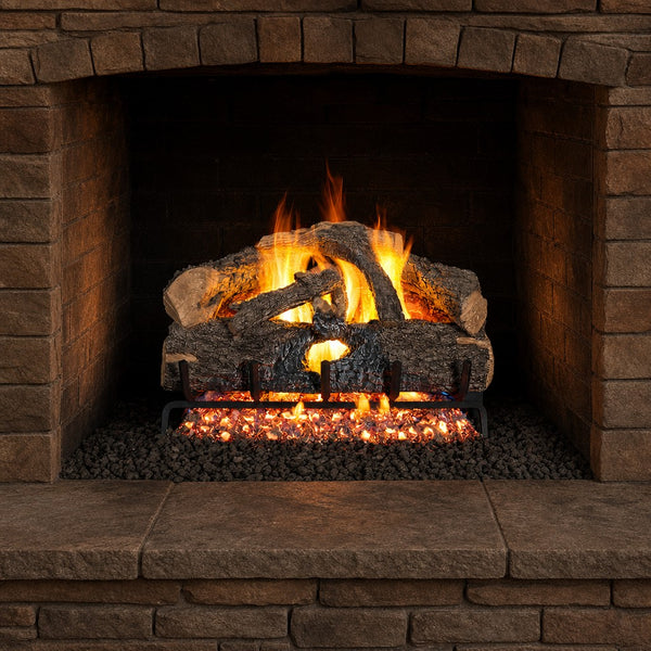24" Charred Evergreen Oak Vented Gas Log Set | Real Fyre