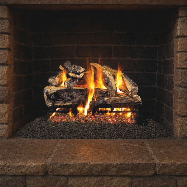 24" Charred Rugged Split Oak ANSI Vented Gas Log Set | Real Fyre