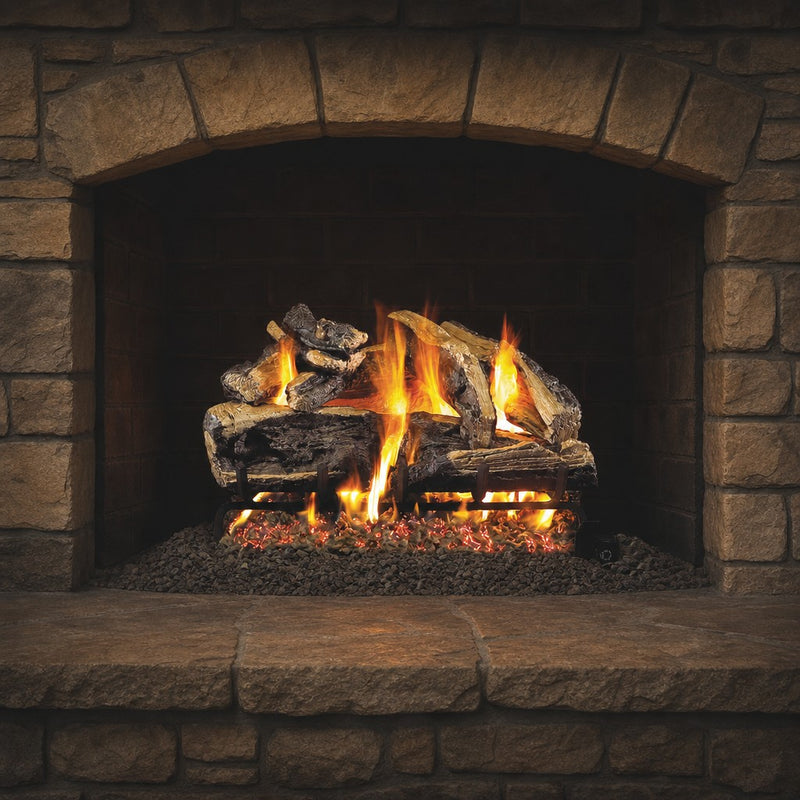 24" Charred Rugged Split Oak Vented Gas Log Set | Real Fyre