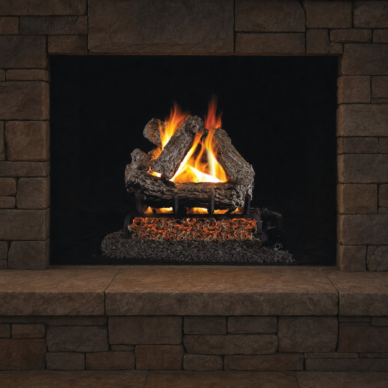 24" Rustic Oak Vented Gas Log Set | Real Fyre