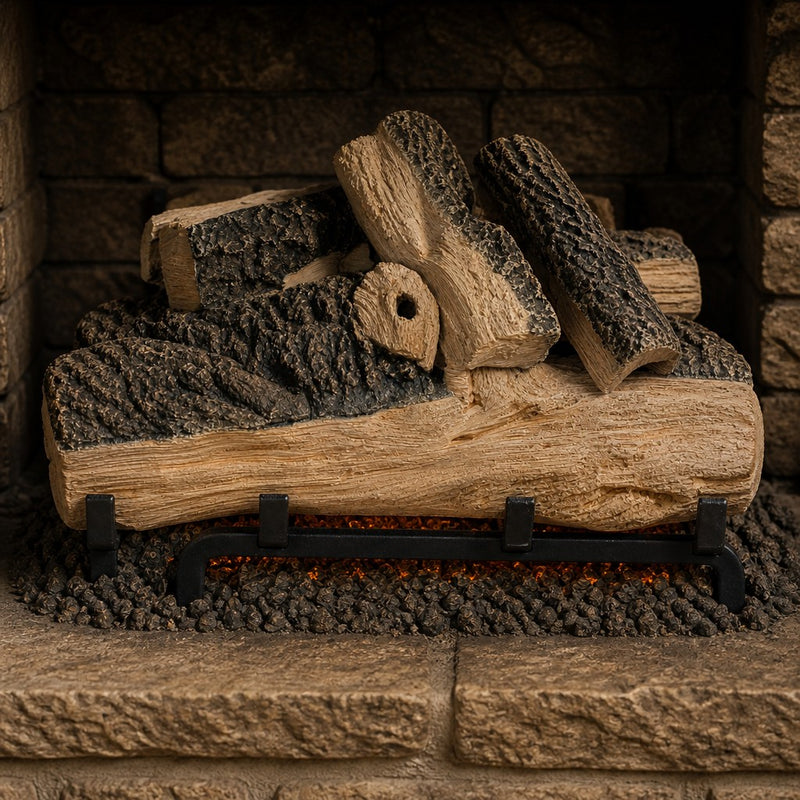 24" Western Pine Vented Gas Log Set | Hargrove — close-up bark and ember detail