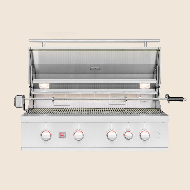 Summerset TRL Pro 40-Inch Built-In Gas Grill — lid open, manufacturer photograph