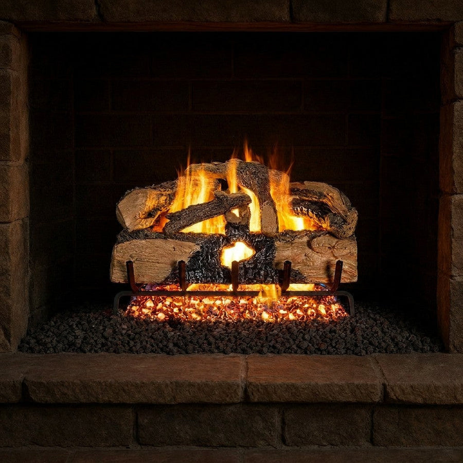 Charred Evergreen Split Oak Vented Gas Log Set