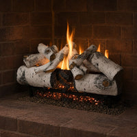 30" Aspen Timbers Vented Gas Log Set | Hargrove — 3/4 angle view with flame