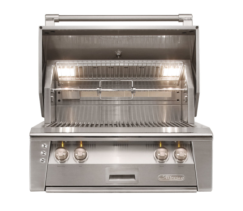 Alfresco ALXE 30-Inch Built-In Gas Grill — 30 Built In Front View Open