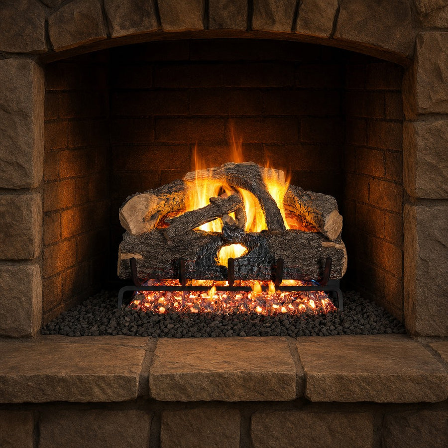 Charred Evergreen Oak Vented Gas Log Set
