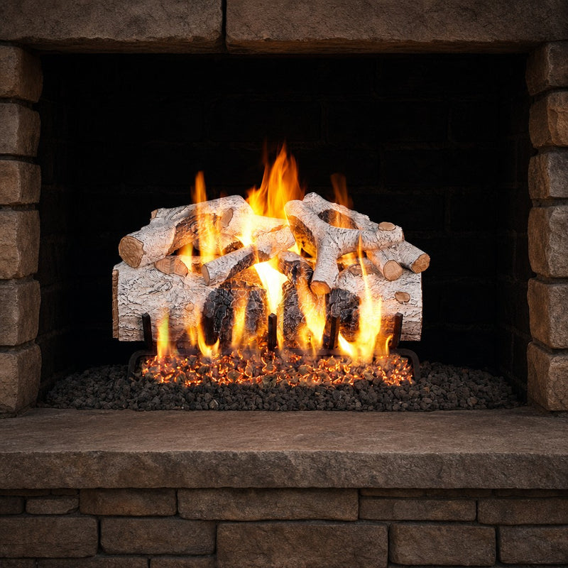 30" Charred Mountain Birch Vented Gas Log Set | Real Fyre