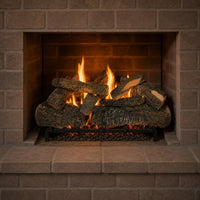 30" Cross Timbers Vented Gas Log Set | Hargrove — lit with warm flame