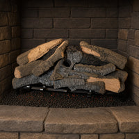 30" Rustic Timbers Vented Gas Log Set | Hargrove — close-up bark and ember detail