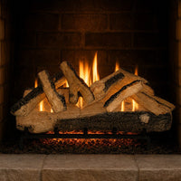 30" Western Pine Vented Gas Log Set | Hargrove — lit with warm flame