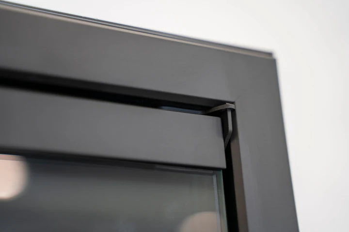 Wheatland - Custom Masonry Fireplace Glass Doors by Stoll Industries / Opening: 36 3/8” W x 29” / Medium Size / Masonry Fireplace / Flush Hearth / Overlap Fit / Charcoal / Grey Glass / Twin Mesh / Bi-Fold