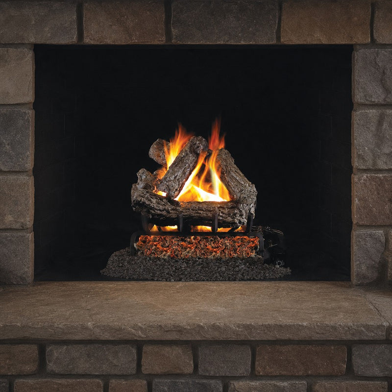 36" Rustic Oak Vented Gas Log Set | Real Fyre