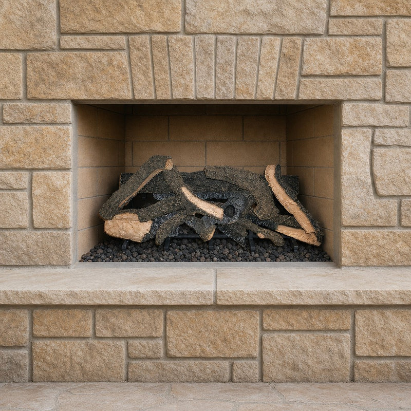 36" Rustic Timbers Vented Gas Log Set | Hargrove — installed in masonry fireplace