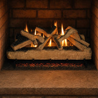 36" Western Pine Vented Gas Log Set | Hargrove — lit with warm flame