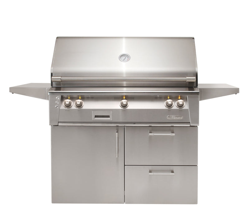 Alfresco ALXE 42-Inch Deluxe Cart Gas Grill with Sear Zone — 42 Deluxe Cart Front View Closed