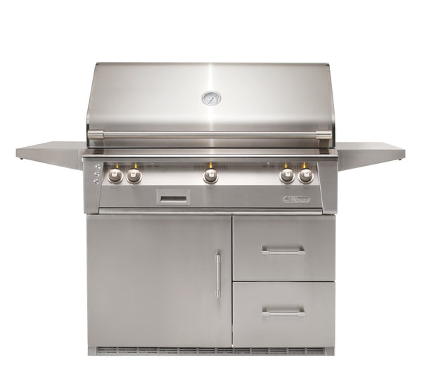 Alfresco ALXE 42-Inch Gas Grill with Refrigerated Cart and Rotisserie — manufacturer 42-inch refrigerated cart view