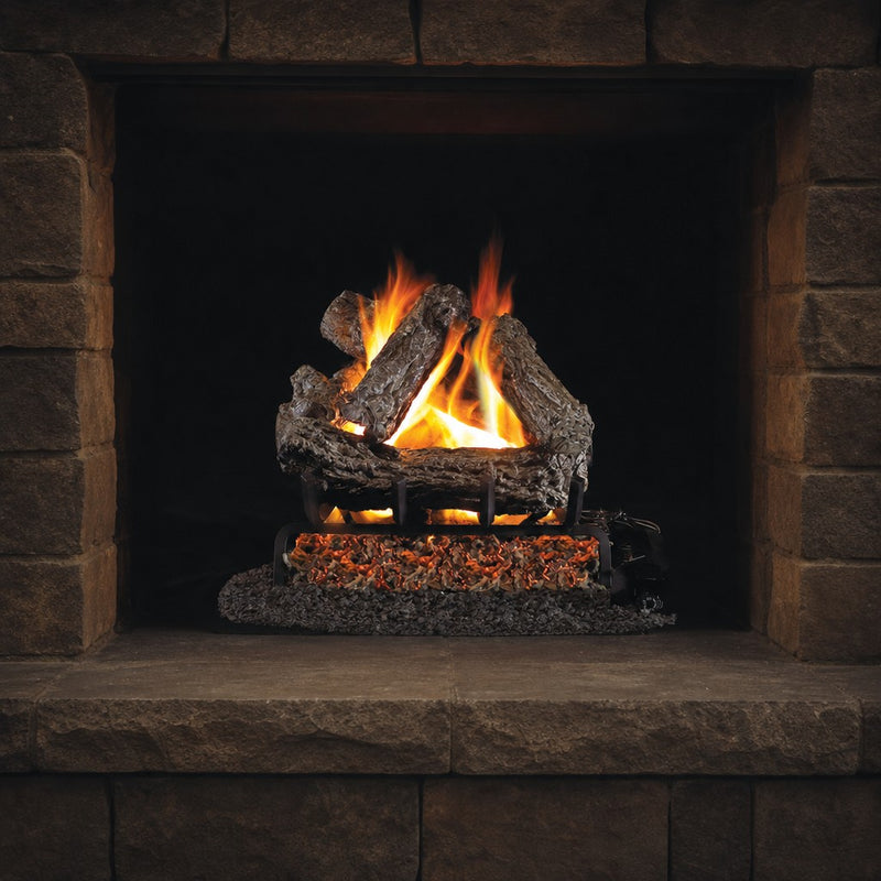 42" Rustic Oak Vented Gas Log Set | Real Fyre