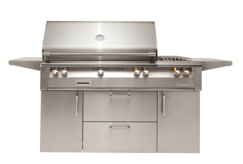 Alfresco ALXE 56-Inch Freestanding Gas Grill & Side Burners — 56 Deluxe Cart Front View Closed