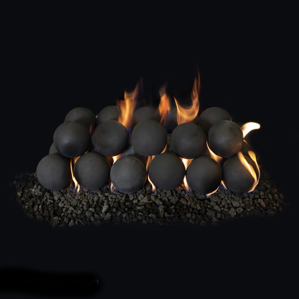 Log Set Grand Canyon / 30" Wide Burner / Cannonballs Black 6" x 6 sets / Electronic Ignition Battery Operated + Remote