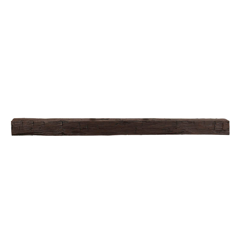 Hayloft Non-Combustible concrete mantel shelf in roasted chestnut finish with rustic barnwood details