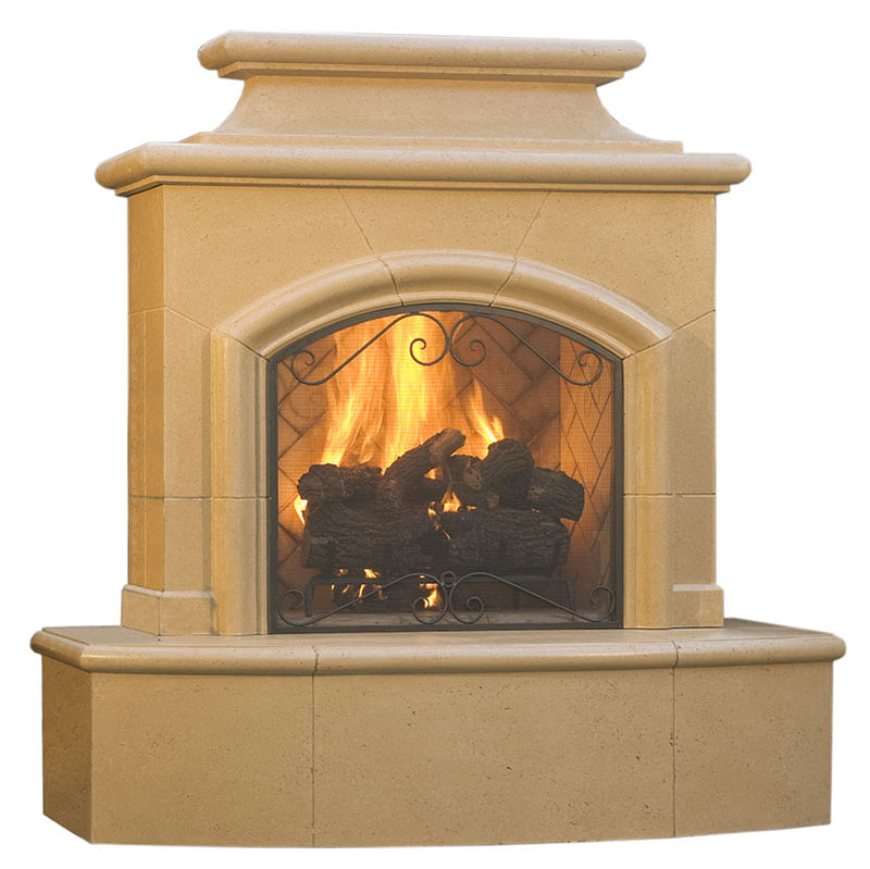 American Fyre Designs Mariposa 65" Vent-Free Outdoor Gas Fireplace - Rectangular Bullnose, Cafe Blanco