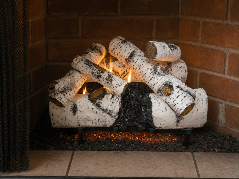 21" Aspen Timbers Vented Gas Log Set | Hargrove — 3/4 angle view with flame