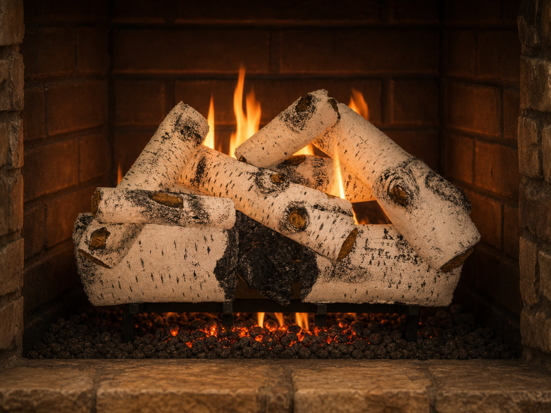 24" Aspen Timbers Vented Gas Log Set | Hargrove — lit with warm flame