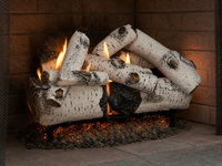24" Aspen Timbers Vented Gas Log Set | Hargrove — 3/4 angle view with flame