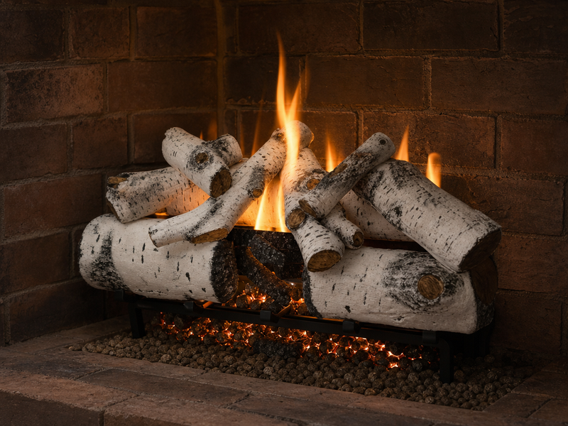 30" Aspen Timbers Vented Gas Log Set | Hargrove — 3/4 angle view with flame