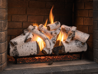 36" Aspen Timbers Vented Gas Log Set | Hargrove — 3/4 angle view with flame