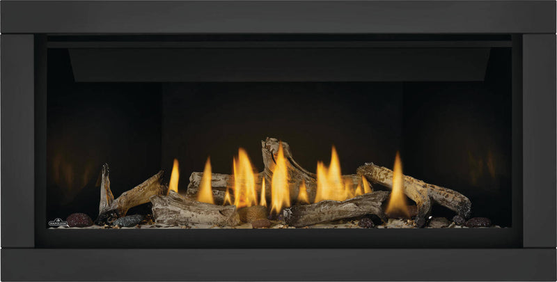 Napoleon Ascent Linear 42 direct vent gas fireplace product shot with classic surround and glass media