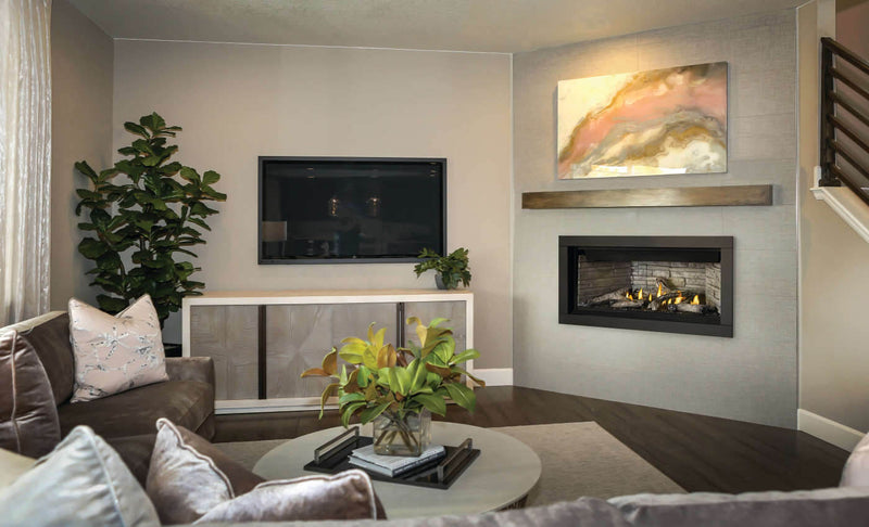 Napoleon Ascent Linear gas fireplace lifestyle shot in living room