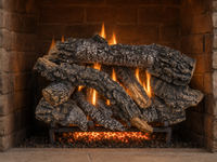 24" Canyon Timbers Vented Gas Log Set | Hargrove — lit with warm flame