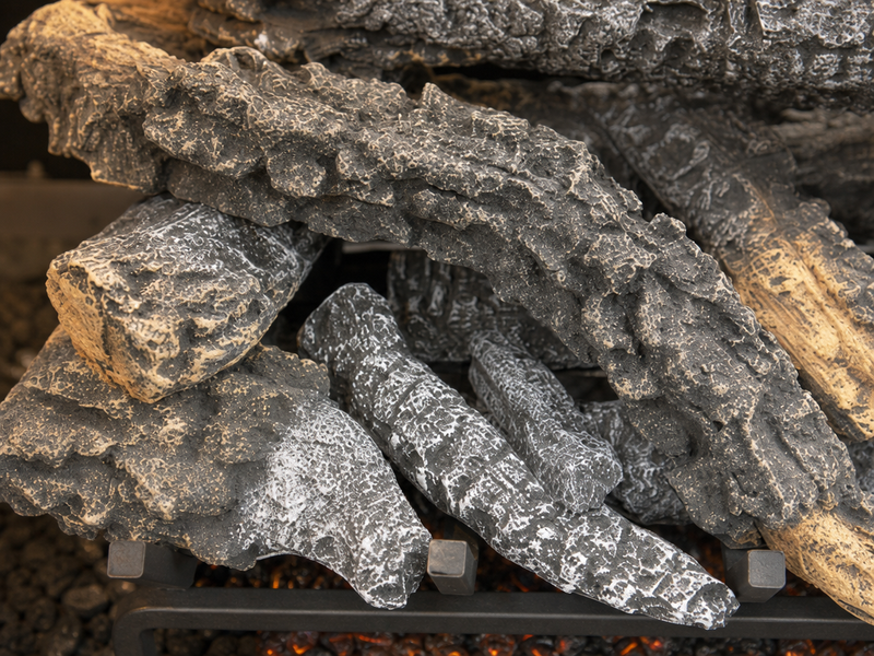 24" Canyon Timbers Vented Gas Log Set | Hargrove — close-up bark and ember detail