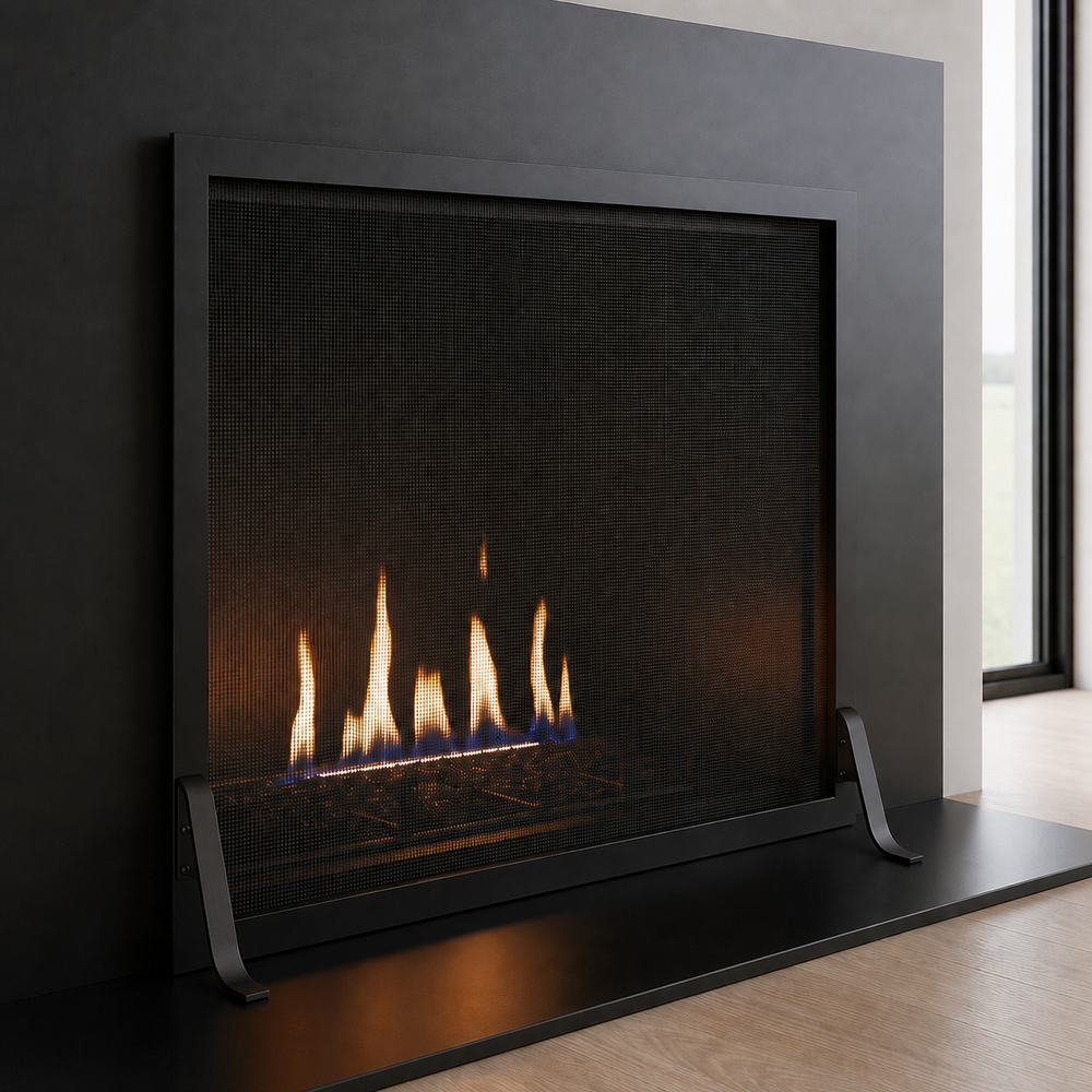 Free standing fireplace screen Carolina with steel frame and powder coat finish